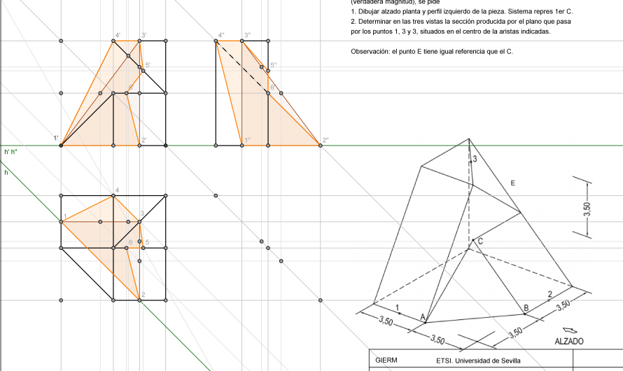 GeoGebra: Corte de pieza con sección plana. Examen final 2013